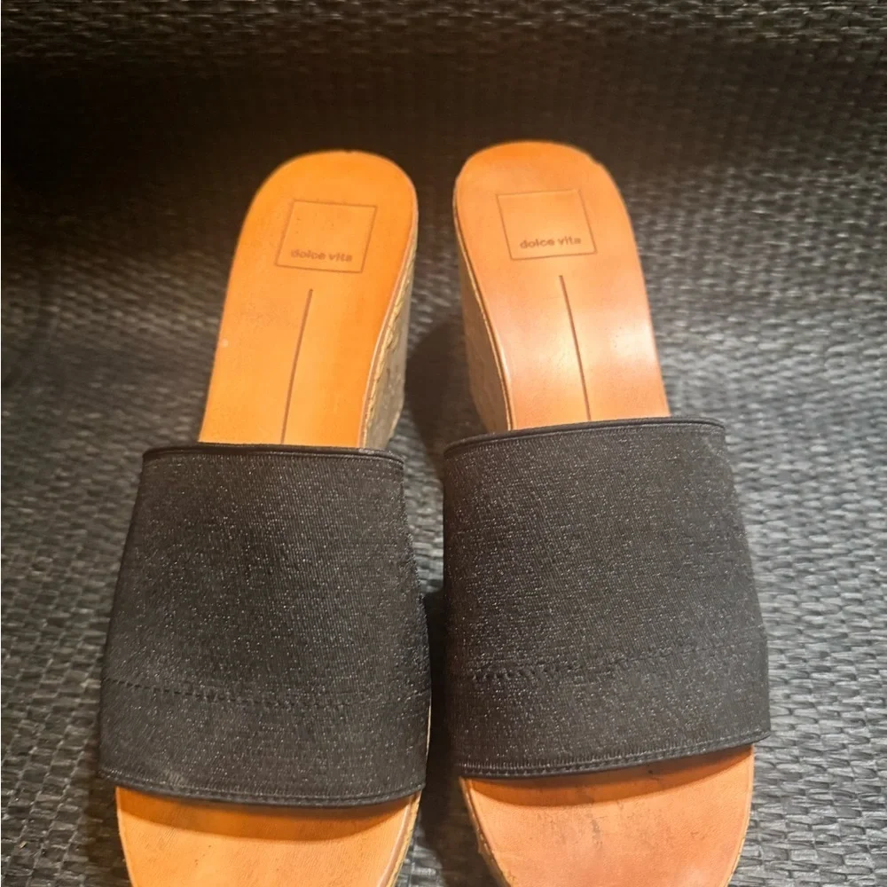 Dolce Vita Black and Tan Wedge Sandals